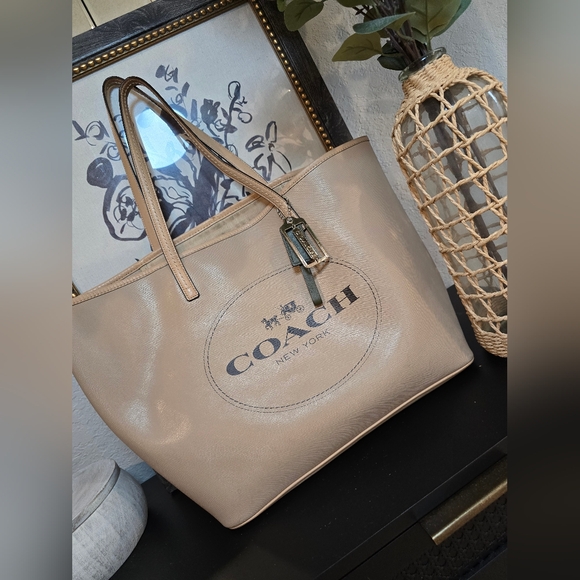 Coach Handbags - Coach Horse And Carriage Beige Logo Tote Bag